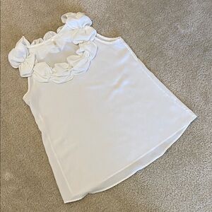 White Sleeveless Ruffle Neck Blouse